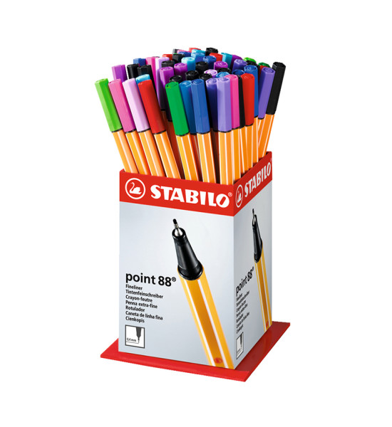 Micropunta/Felpa, Point 88, Punta Fina  0.4 mm, Exhibidor x 60 Unds, 12 Colores Surtidos